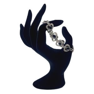 Vintage Marcasite Sterling Silver 925 Onyx Heart Link Bracelet